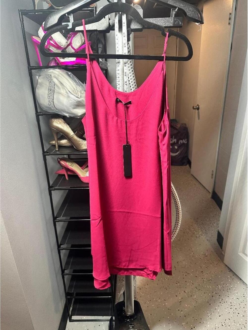 Krisa Pink Mini Dress Size M Spaghetti Strap Flowy Slip Dress NWT - Picture 3 of 3